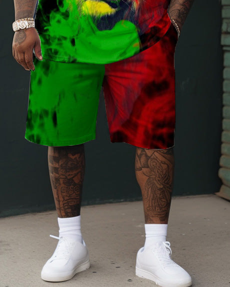 Big & Tall Red Green Graffiti T-Shirt Shorts Set for big men view 3