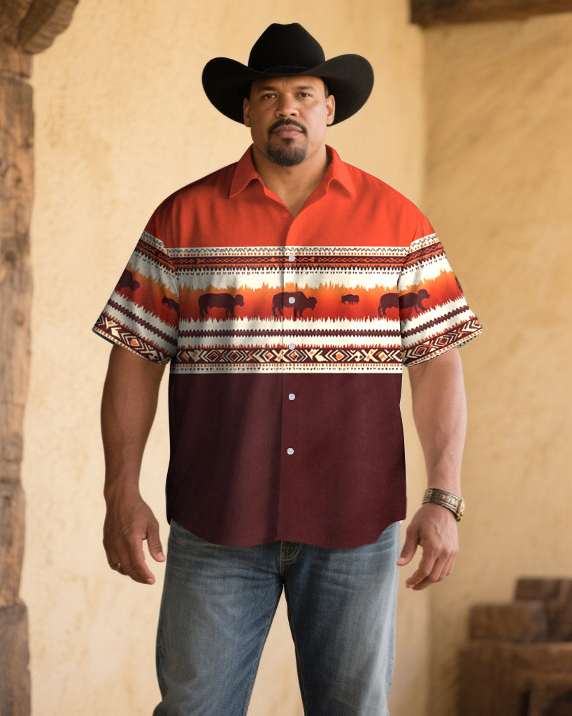 Big & Tall Red Western Denim Short Sleeve Shirt for big men view 1