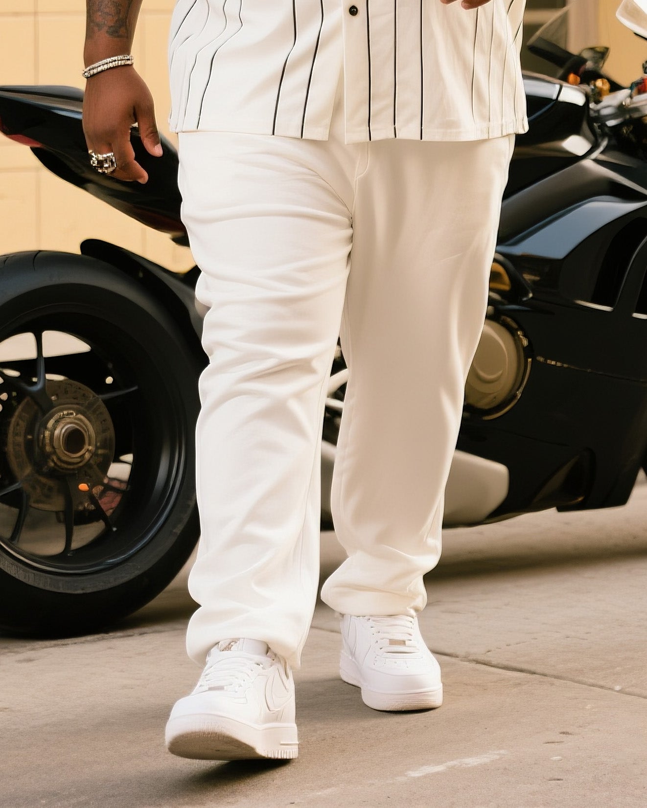 Big & Tall White Striped T-Shirt Pants Set for big men view 3
