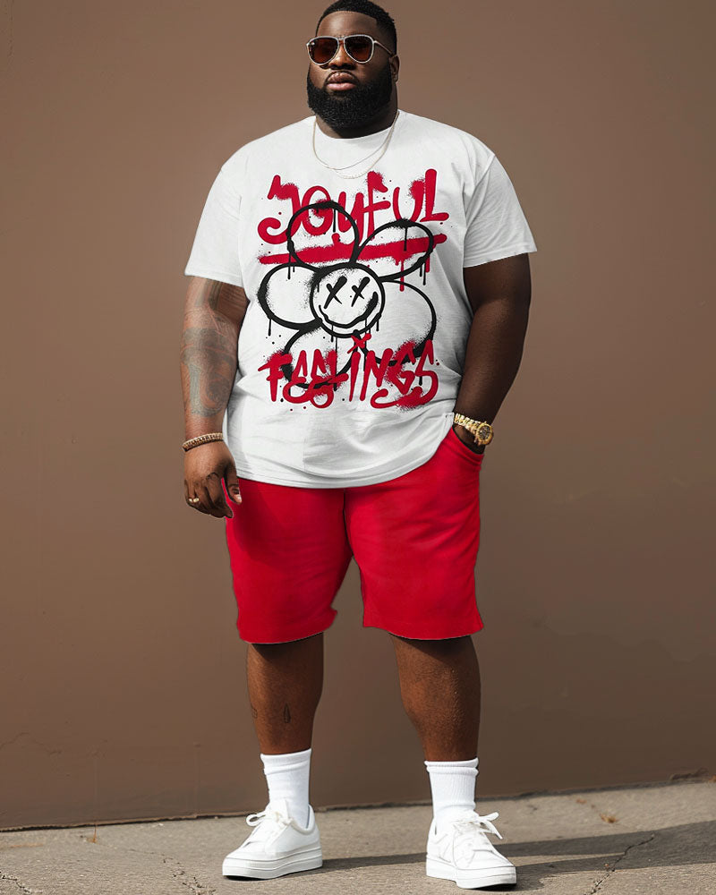 Big & Tall Graphic Graffiti Floral T-Shirt Shorts Set for big men view 2