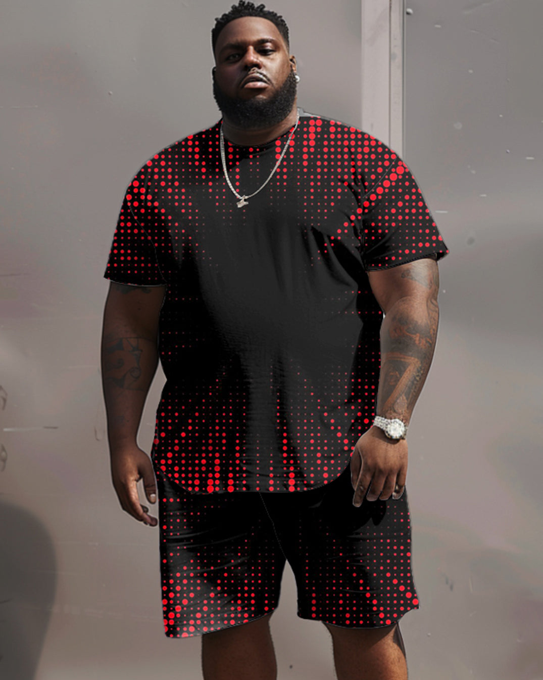 Big & Tall Geometric Graphic Streetwear Two-piece Set for big men view 1