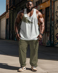 Big & Tall Green Graphic Vest Pants Set for big men view 1
