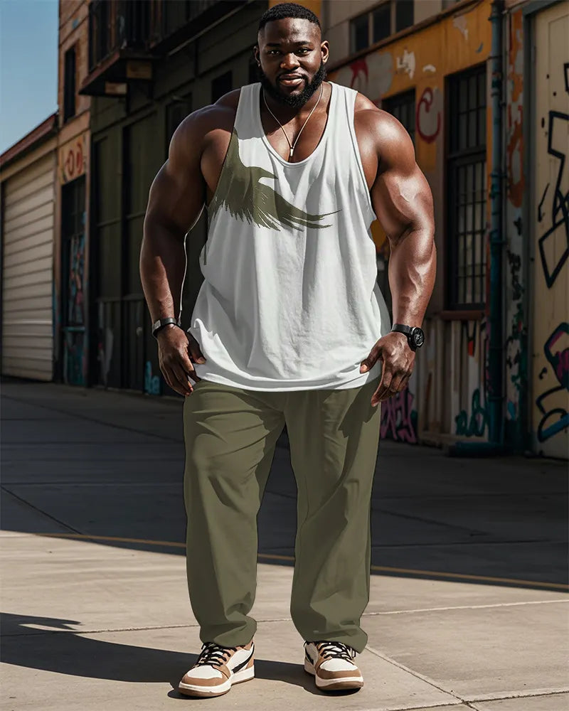 Big & Tall Green Graphic Vest Pants Set for big men view 1