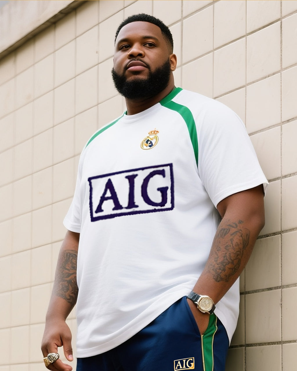 Big & Tall Striped Athletic T-Shirt Pants Set for big men view 1