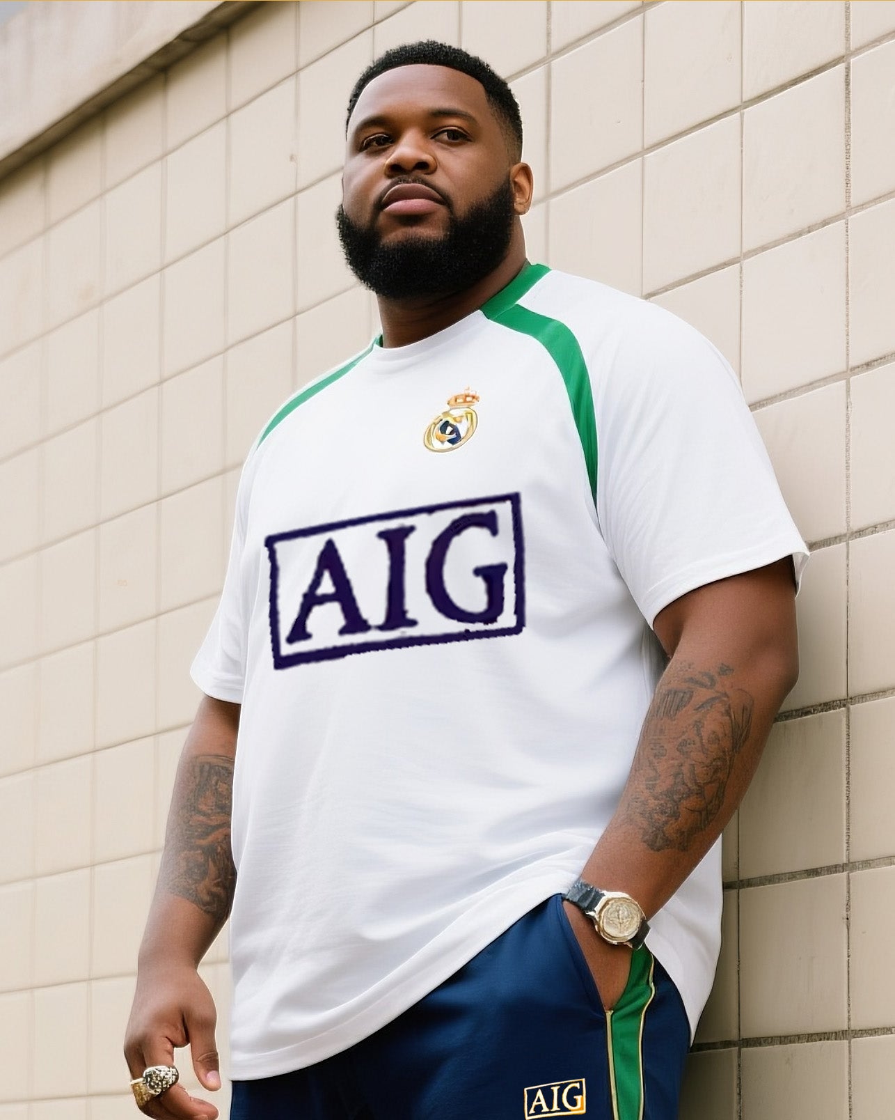 Big & Tall Striped Athletic T-Shirt Pants Set for big men view 1