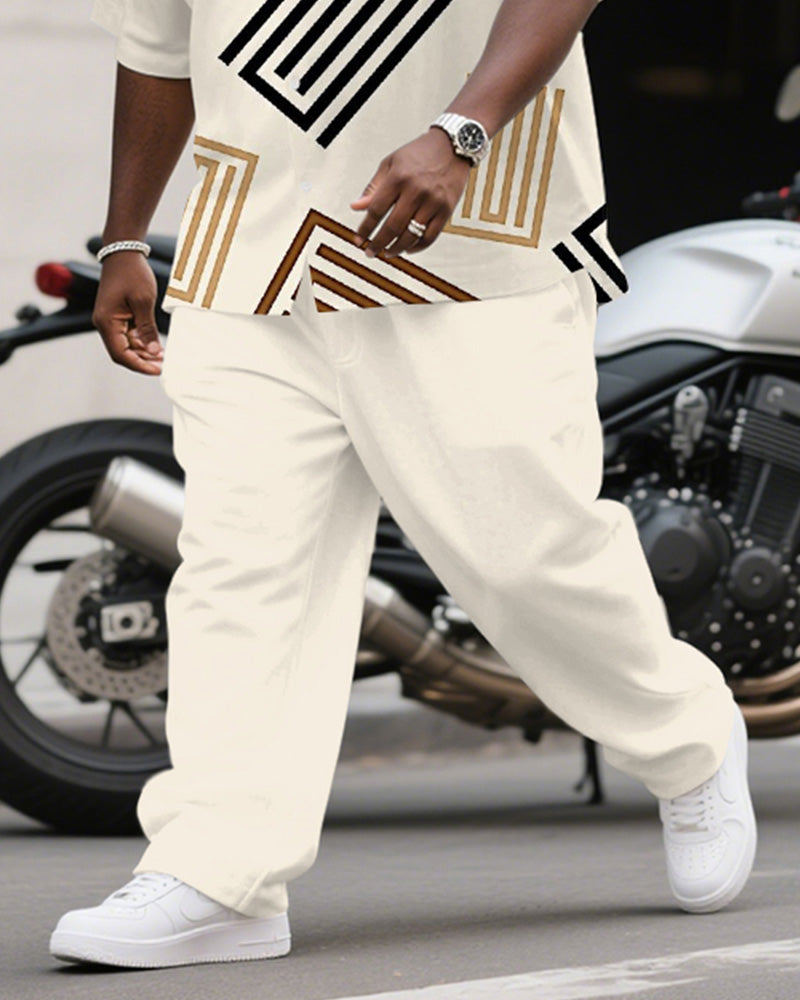 Big & Tall Geometric Striped T-Shirt Pants Set for big men view 3