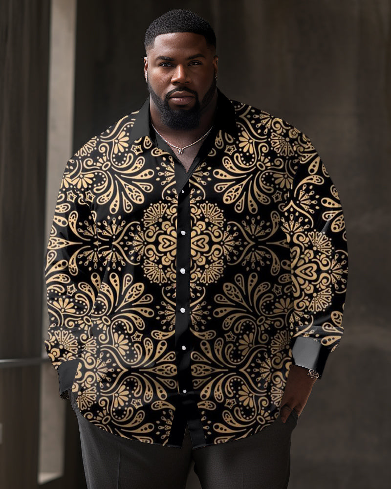 Big & Tall Geometric Floral Shirt Pants Set for big men