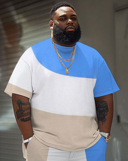 Big & Tall Colorblock Streetwear T-Shirt Shorts Set for big men view 3