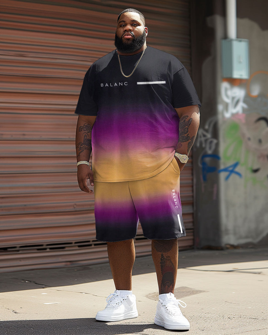 Big & Tall Gradient Graphic T-Shirt Shorts Set for big men view 2