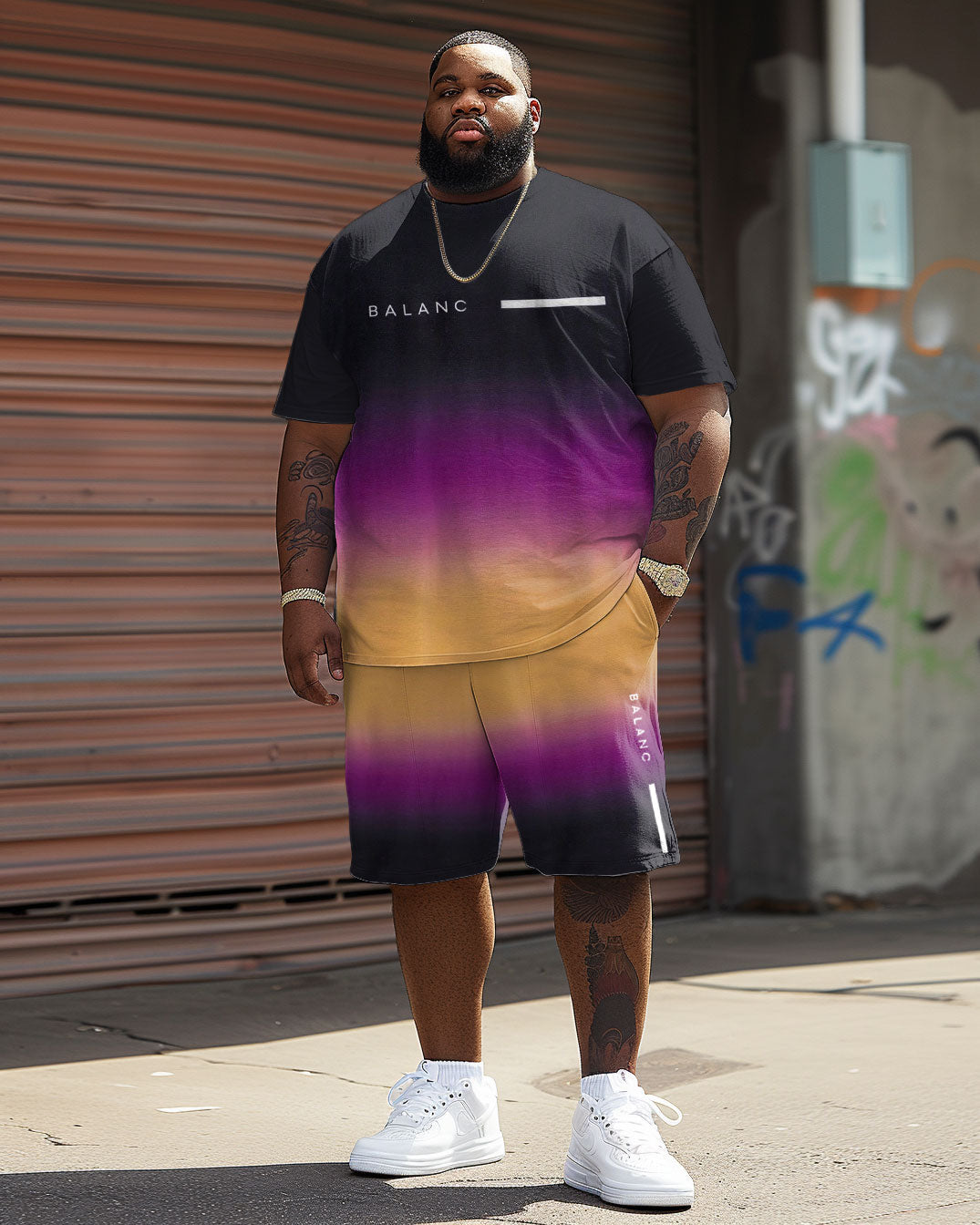 Big & Tall Gradient Graphic T-Shirt Shorts Set for big men view 2