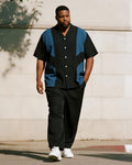 Big & Tall Black Blue Colorblock T-Shirt Pants Set for big men view 1