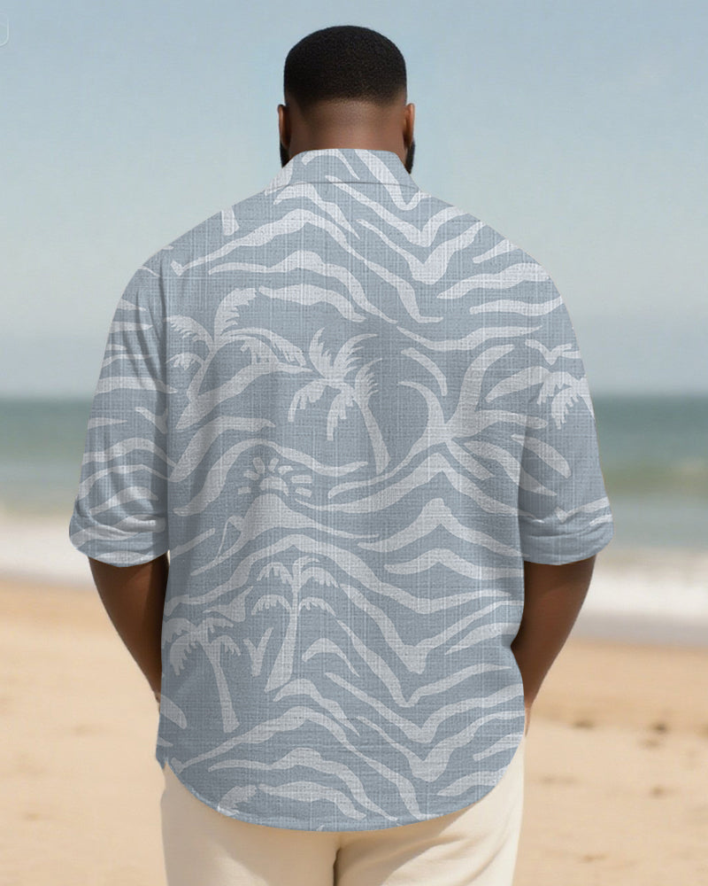 Big & Tall Blue Hawaiian Graphic Long Sleeve Shirt for big men view 2