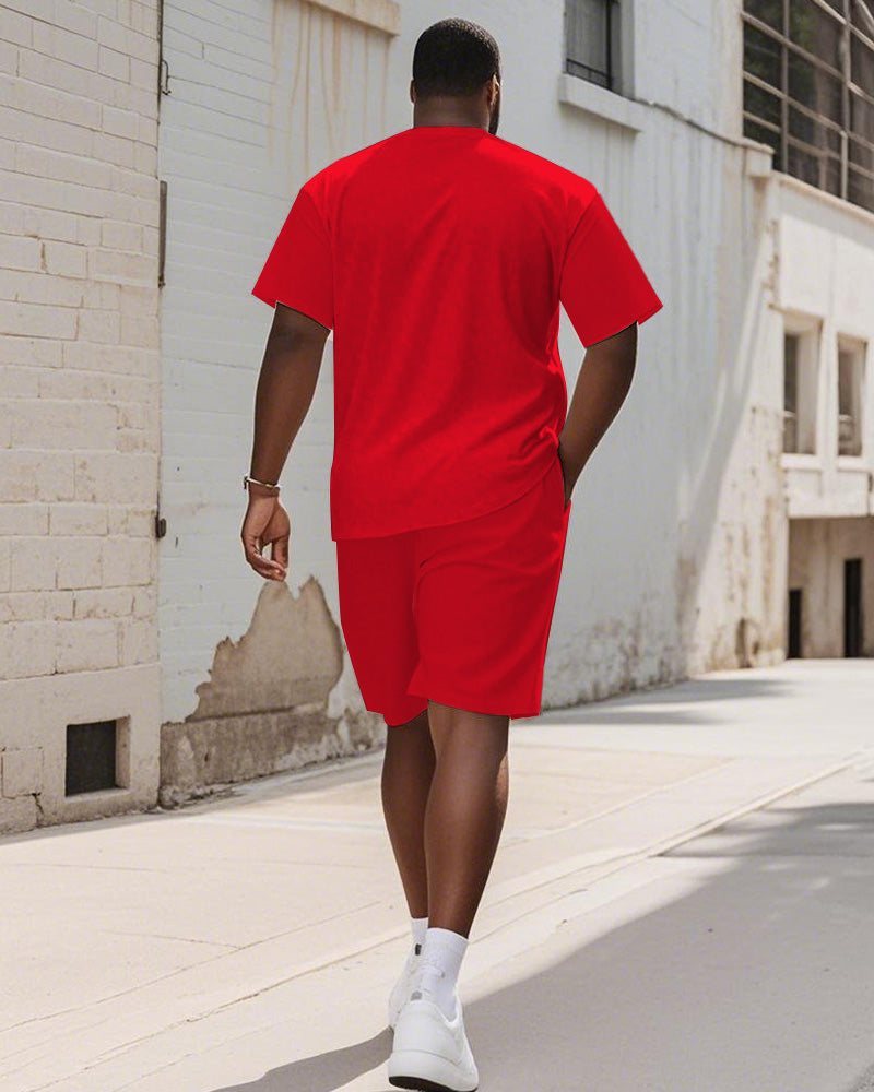 Big & Tall Black Red Graphic T-Shirt Shorts Set for big men view 4