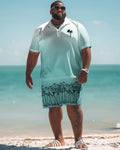 Big & Tall Hawaiian Gradient Graphic Polo Shorts Set for big men view 1