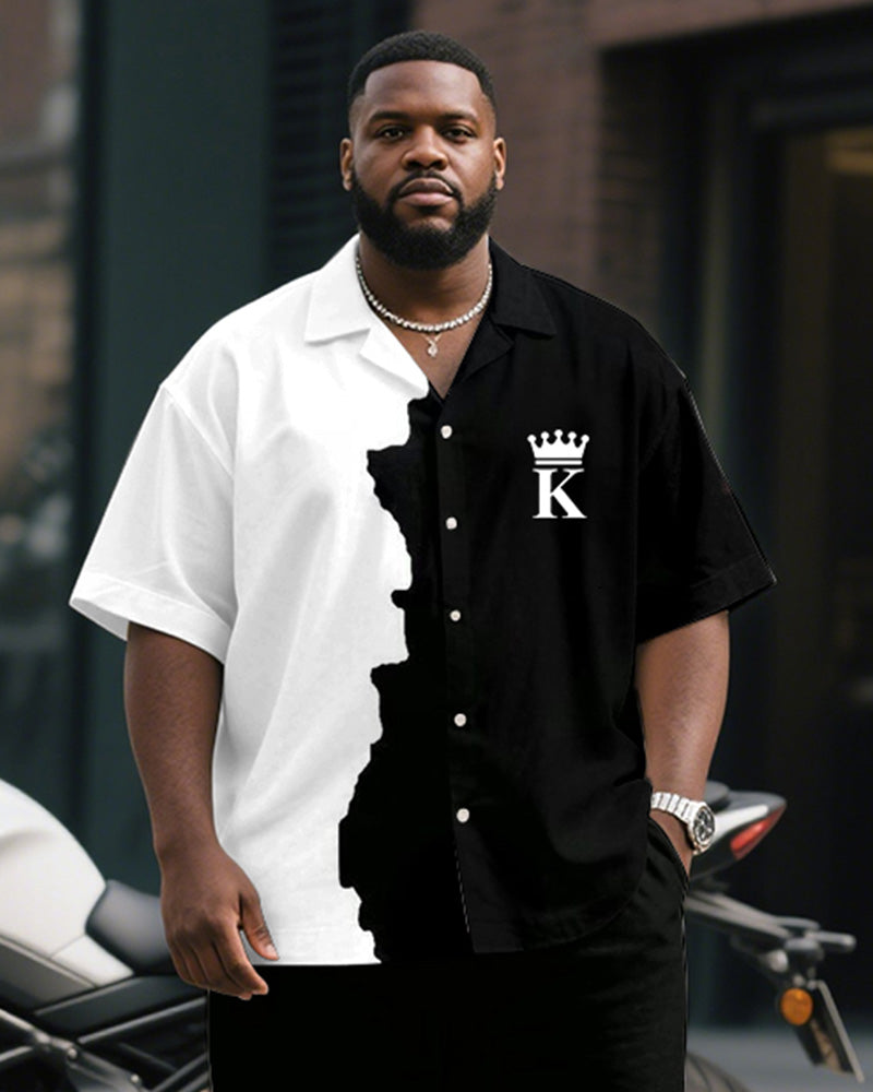 Big & Tall Black White Colorblock T-Shirt Pants Set for big men view 2