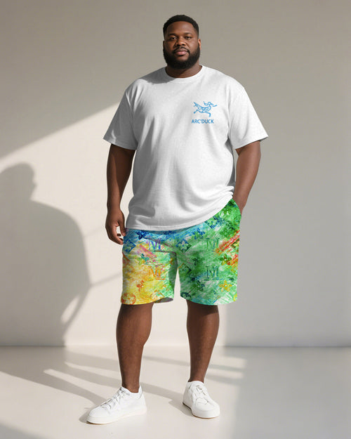 Big & Tall Gradient Geometric T-Shirt Shorts Set for big men view 1
