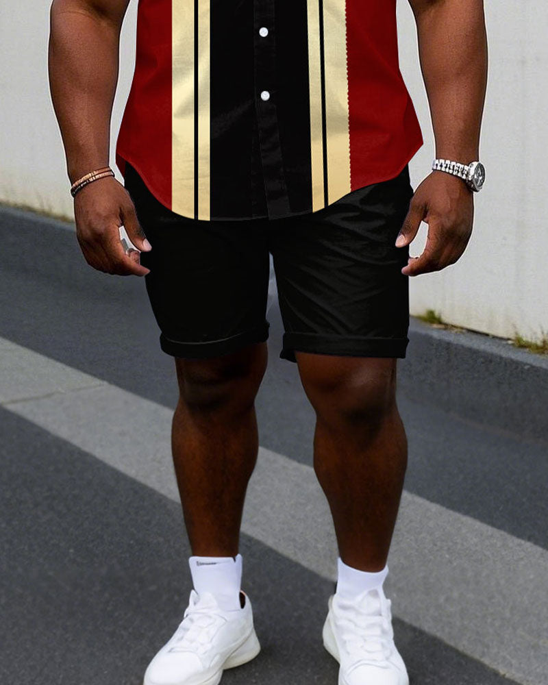 Big & Tall Black Red Colorblock T-Shirt Shorts Set for big men view 3