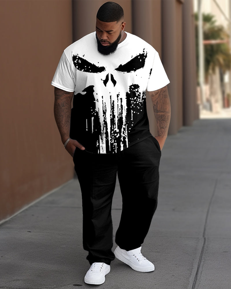 Big & Tall Colorblock Skull T-Shirt Pants Set for big men view 1