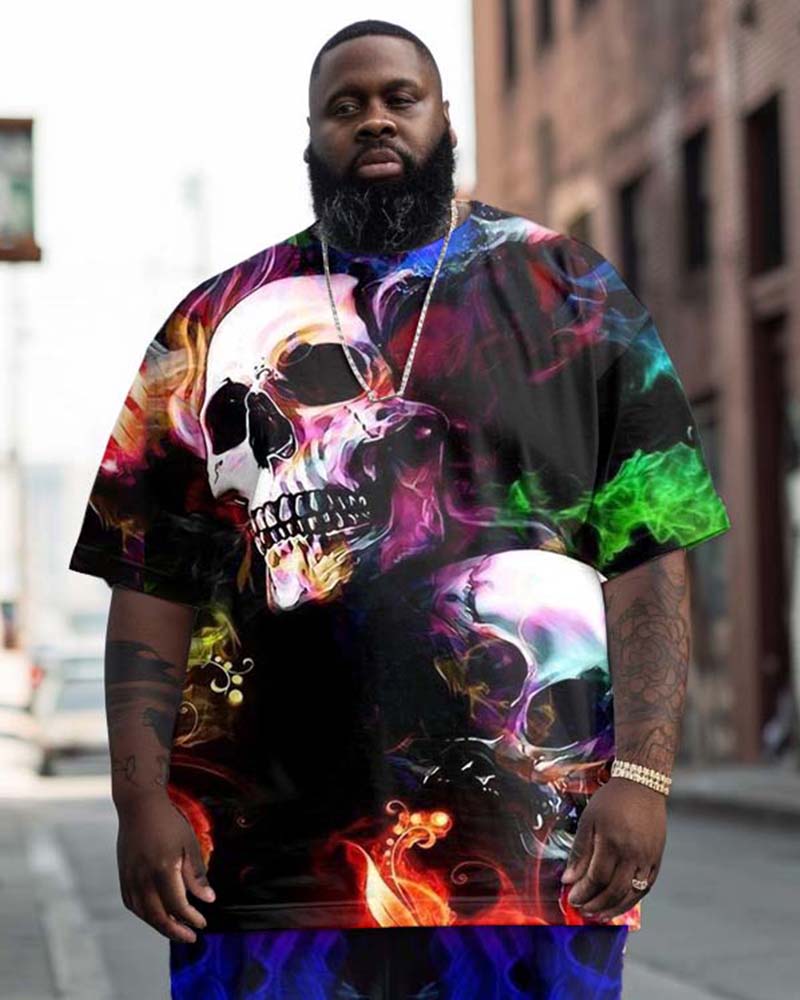 Big & Tall Graphic Streetwear Skull T-Shirt Pants Set for big men view 2