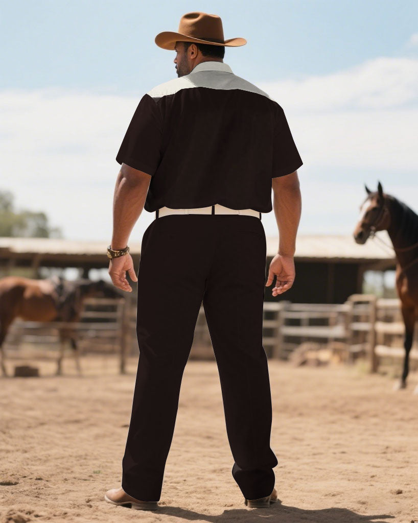 Big & Tall Brown Western Denim T-Shirt Pants Set for big men view 4