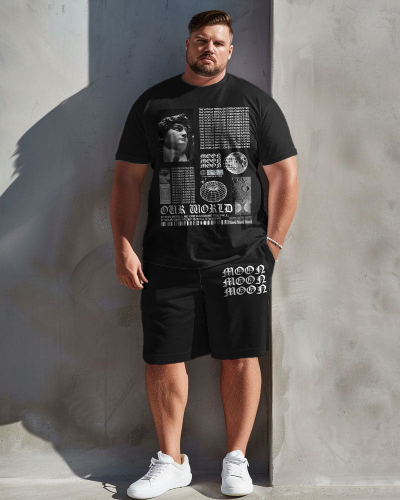 Big & Tall Graphic Vintage T-Shirt Shorts Set for big men view 2