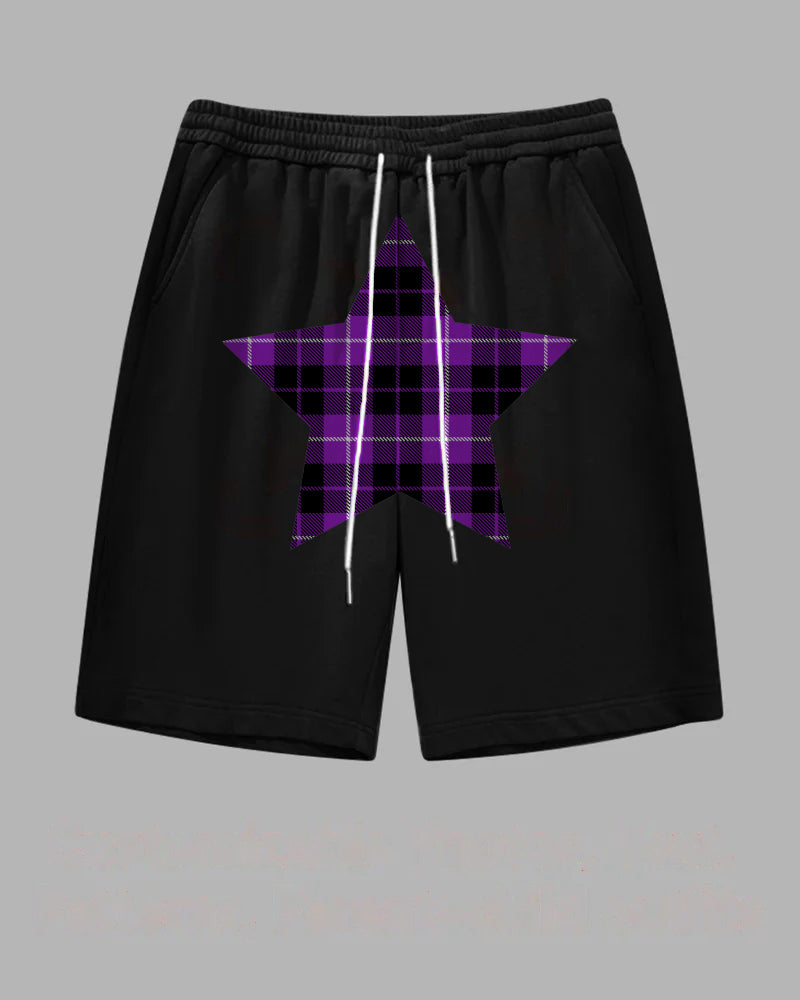 Big & Tall Black Purple Plaid Athletic Shorts for big men