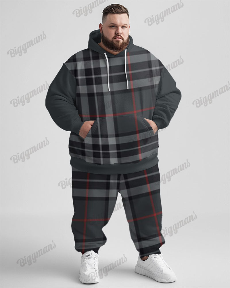 Big & Tall Plaid Graphic Hoodie Sweatpants Set for big men view 1