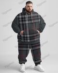 Big & Tall Plaid Graphic Hoodie Sweatpants Set for big men view 1