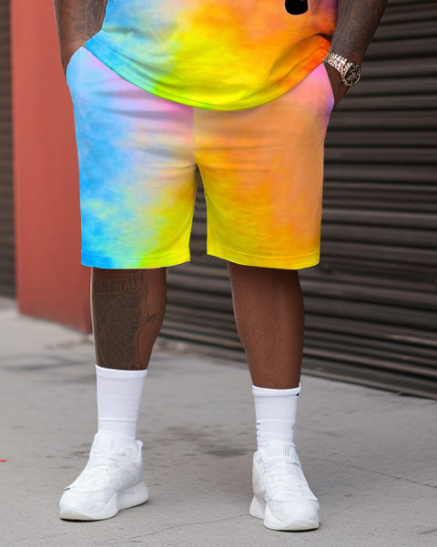 Big & Tall Colorblock Graffiti T-Shirt Shorts Set for big men view 3
