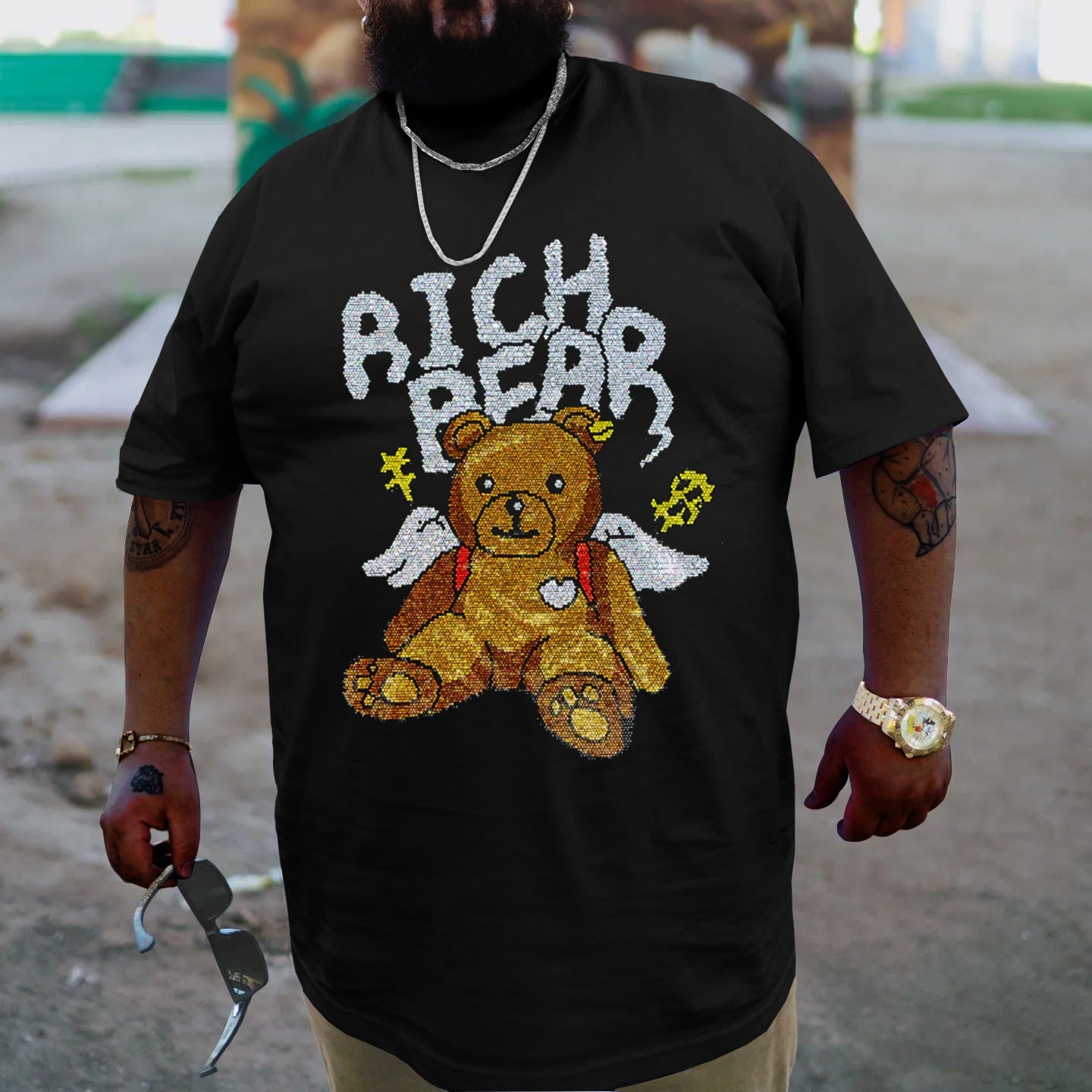 Big & Tall Black Graphic Streetwear T-Shirt for big men view 1