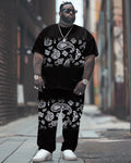 Big & Tall Graphic Floral T-Shirt Pants Set for big men view 1