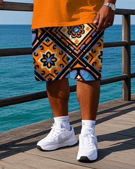 Big & Tall Geometric Vintage Polo Shorts Set for big men view 3