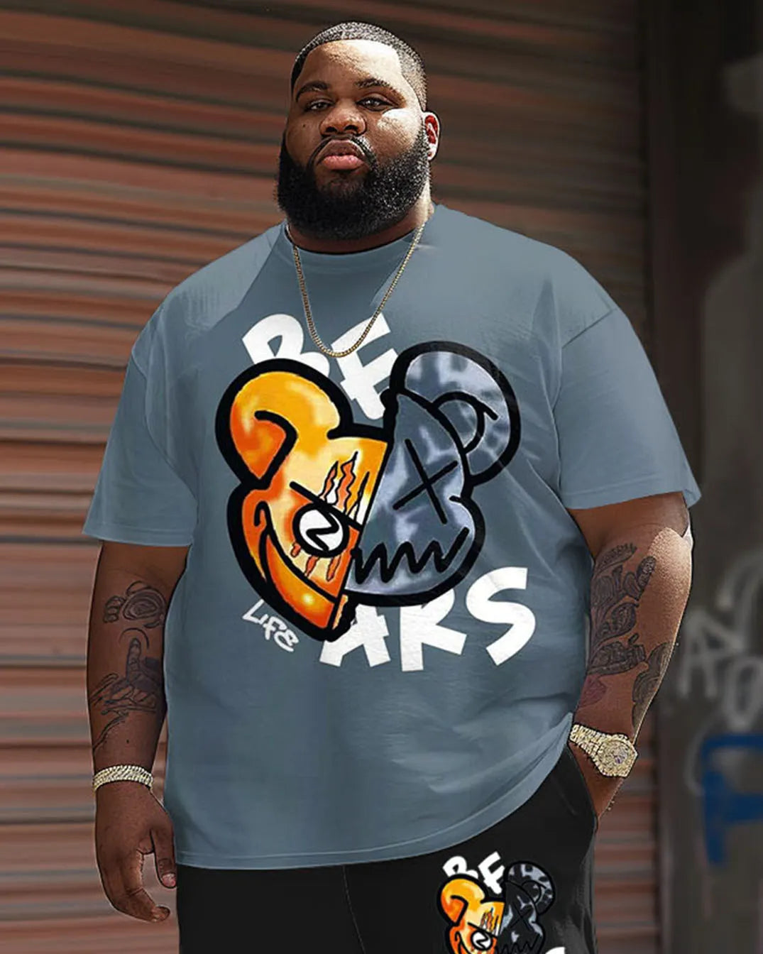 Big & Tall Graphic Streetwear T-Shirt Shorts Set for big men view 3
