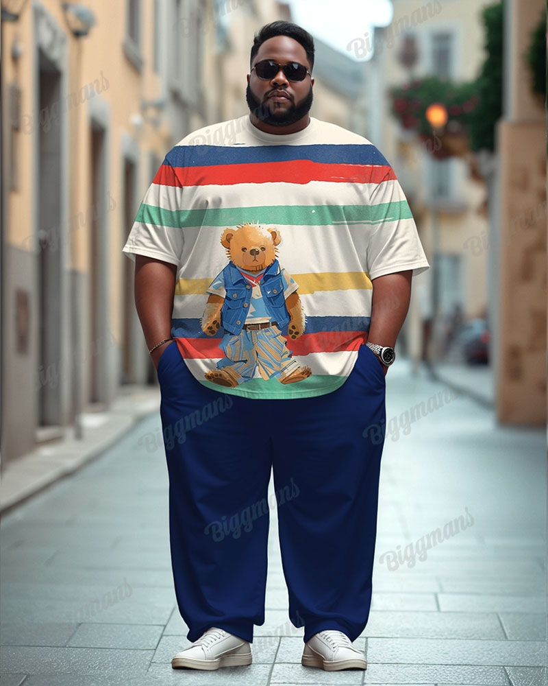 Big & Tall Striped Graphic T-Shirt Pants Set for big men view 1