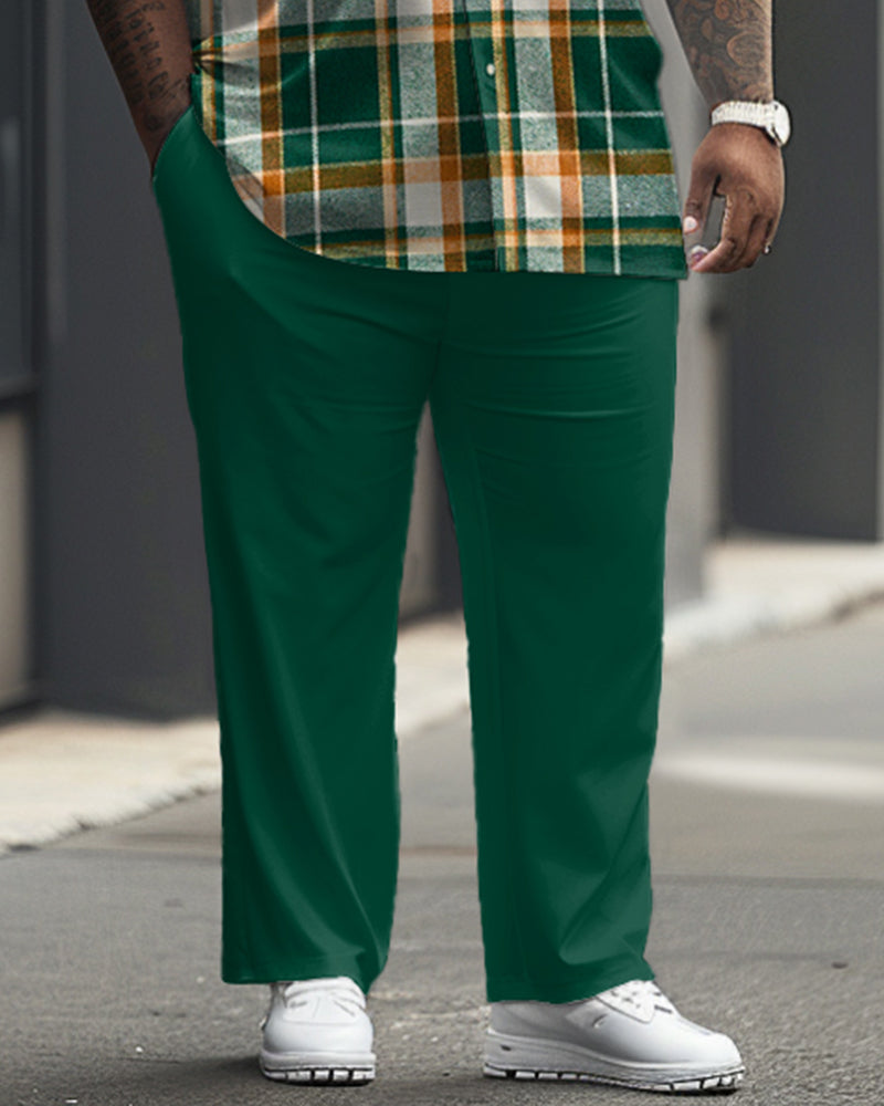 Big & Tall Green Plaid T-Shirt Pants Set for big men view 3