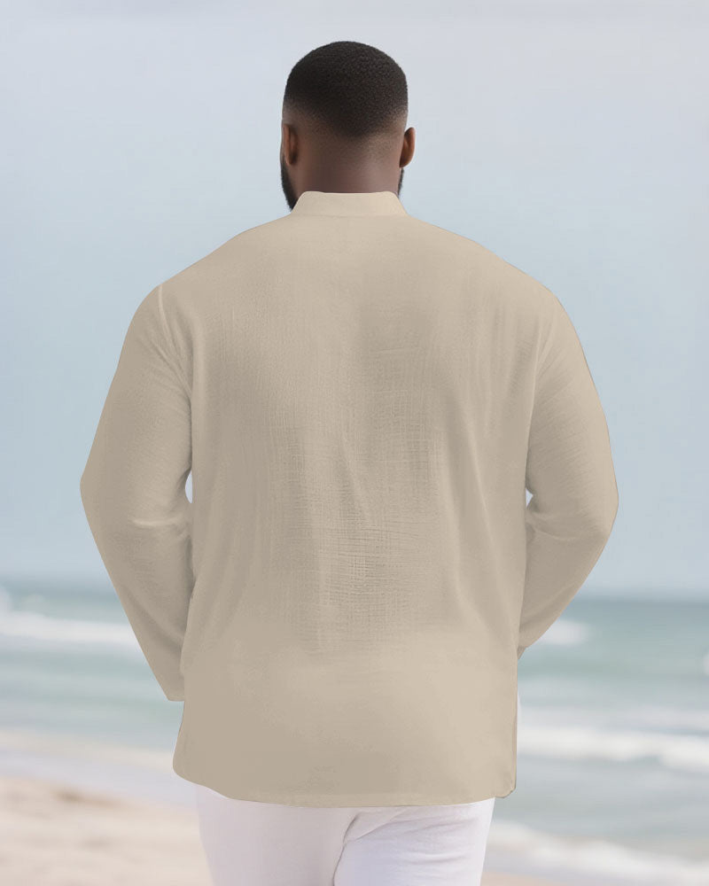 Big & Tall Khaki Colorblock Long Sleeve Shirt for big men view 3