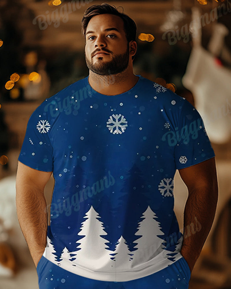 Big & Tall Blue Graphic T-Shirt Shorts Set for big men view 2