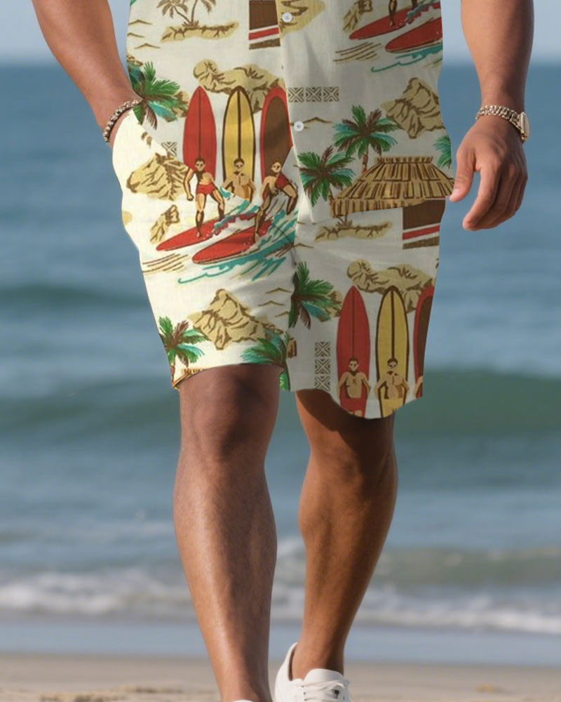 Big & Tall Hawaiian Shirt Shorts Set for big men view 3