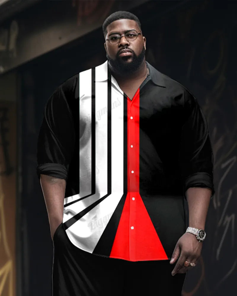 Big & Tall Colorblock Geometric Striped Two-piece Set for big men view 2