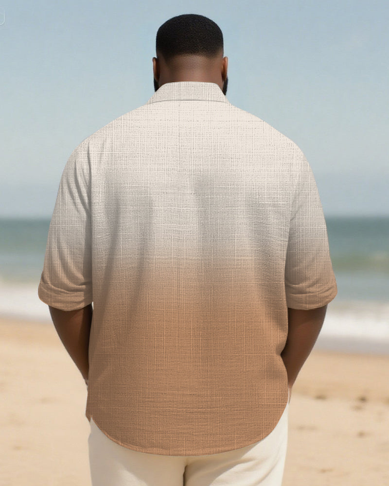 Big & Tall Brown Hawaiian Gradient Long Sleeve Shirt for big men view 2