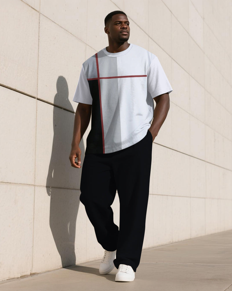 Big & Tall Plaid T-Shirt Pants Set for big men view 4