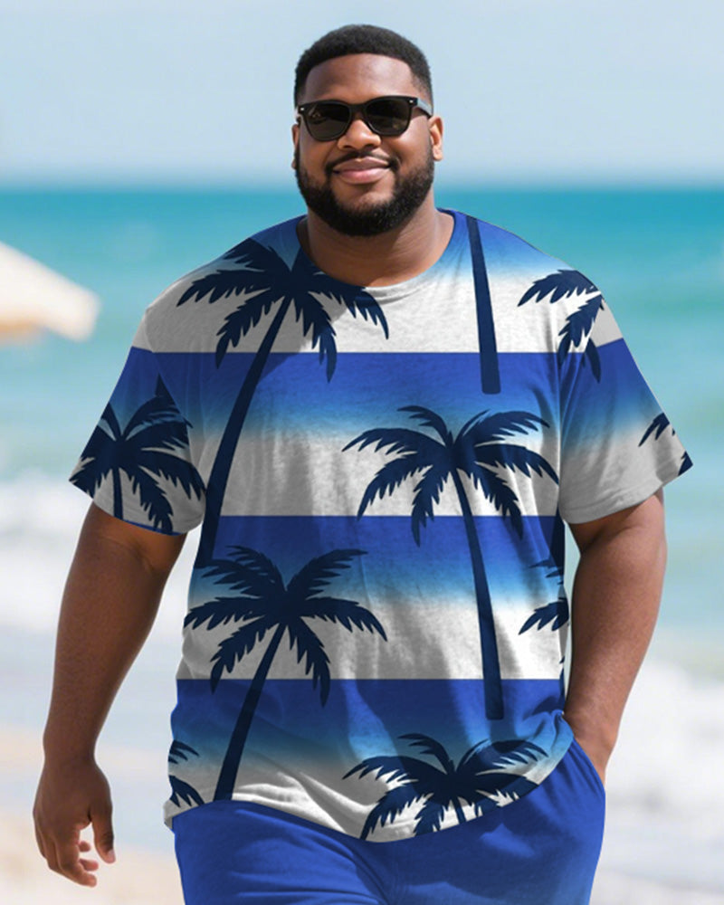 Big & Tall Blue Hawaiian Gradient T-Shirt Shorts Set for big men view 2