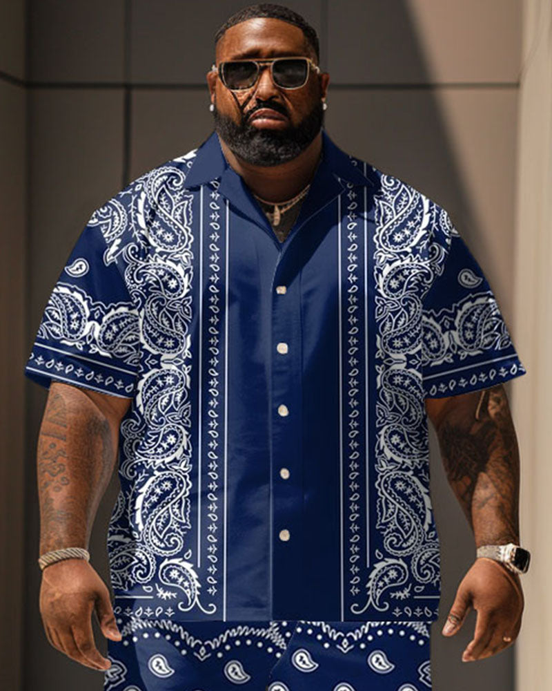 Big & Tall Graphic Vintage T-Shirt Shorts Set for big men view 2