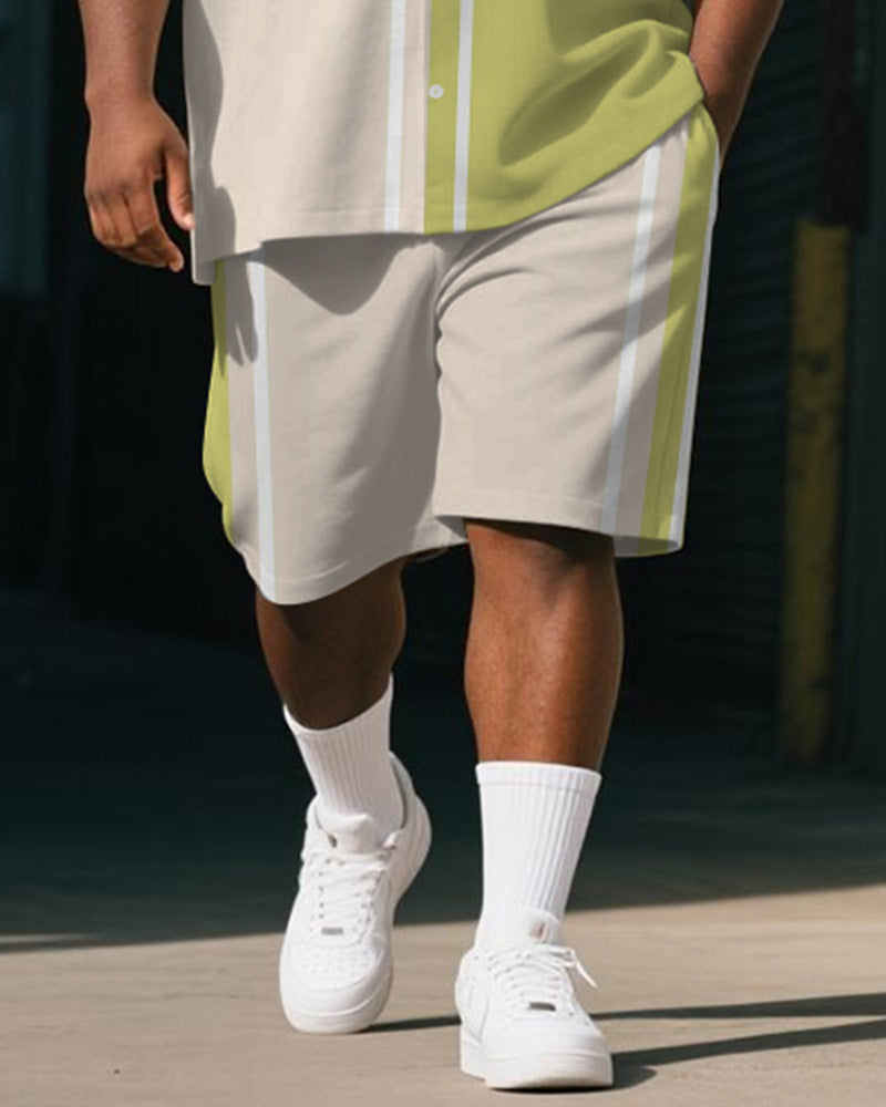 Big & Tall Green Striped T-Shirt Shorts Set for big men view 3