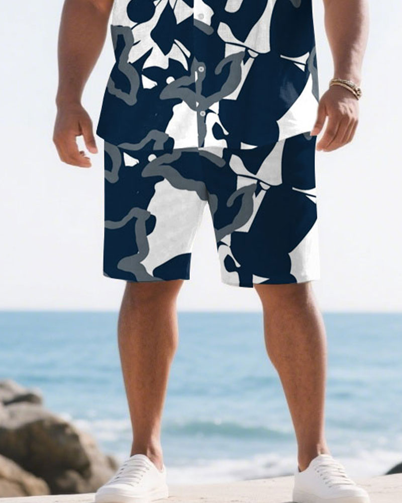 Big & Tall White Hawaiian T-Shirt Shorts Set for big men view 3