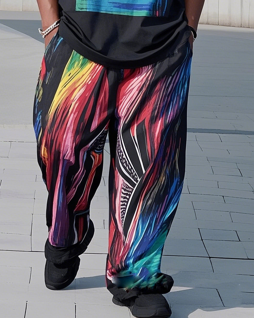 Big & Tall Geometric T-Shirt Pants Set for big men view 3