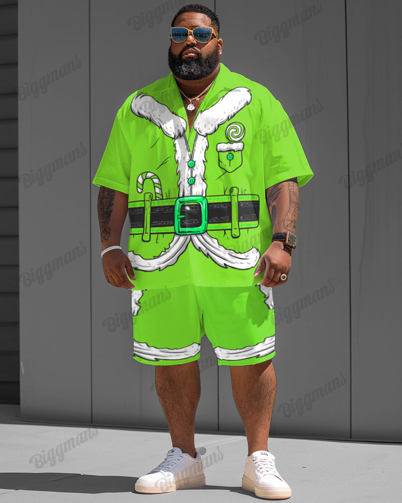 Big & Tall Green Streetwear T-Shirt Shorts Set for big men view 3