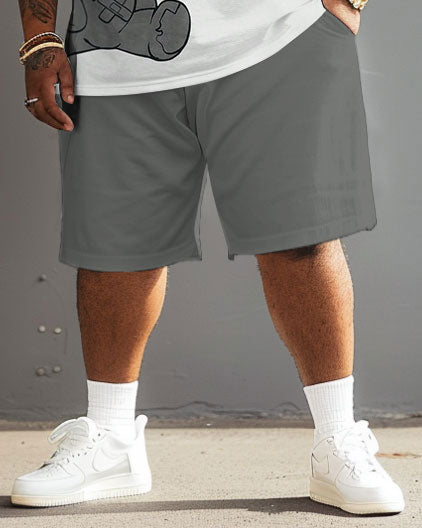 Big & Tall Brown Gray Streetwear T-Shirt Shorts Set for big men view 3