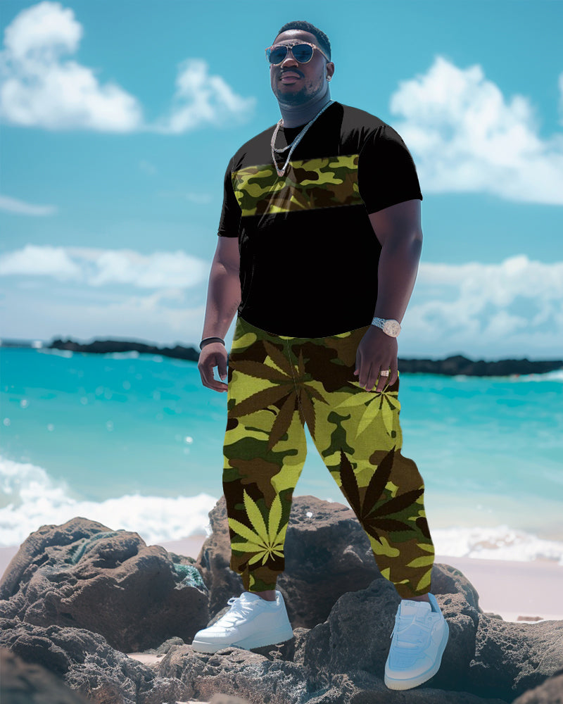 Big & Tall Camouflage T-Shirt Pants Set for big men view 1