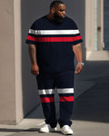 Big & Tall Striped Graphic Streetwear Two-piece Set for big men view 1